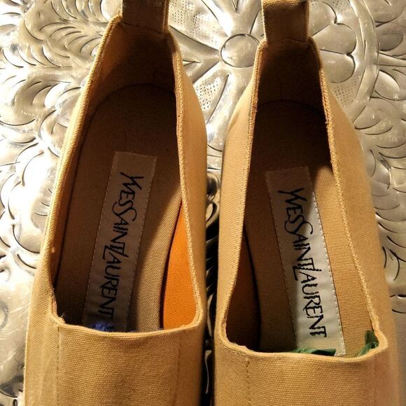 YvesSaintLaurent stretchy wedges,khaki in color and dark brown braiding wedge - Picture 2 of 8